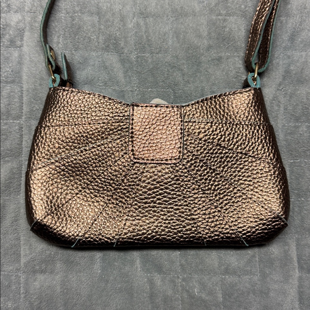 Jazzd Faux Leather Purse, Gold, Blue, Flower, Crossbody, Adjustable Strap - Picture 3 of 9